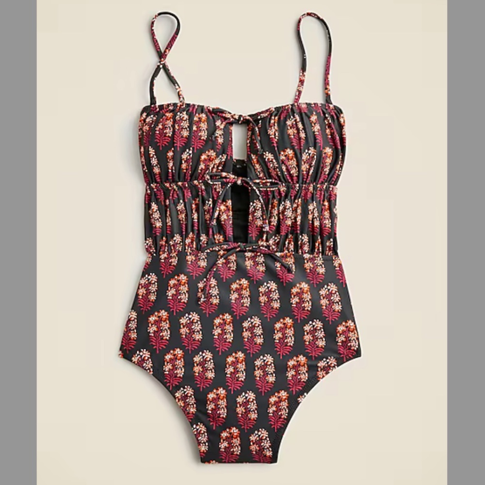 J Crew Ruched cutout one-piece swimsuit in cocoa block print NWT - size 4